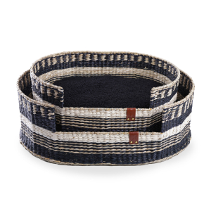 Lot de 2 corbeilles ovales en papyrus - Black/White