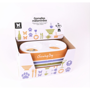 Gamelle double mélaminée - Design - 180ml x 2 - multicolore