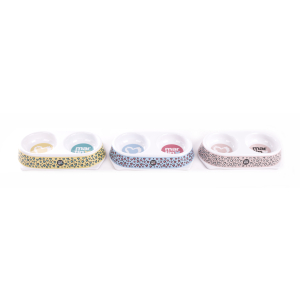 Gamelle chat double mélaminée - Design - 180ml x 2 - multicolore