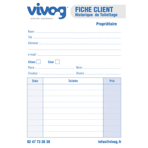 Fiches clients historique toilettage - Vivog - Lot de 100
