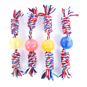 Rope toy with ball for puppy - Puppy - 25cm - multicoloured