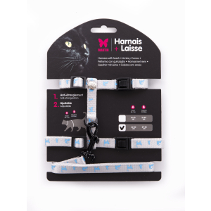 Set harnais + laisse chat en nylon - bleu