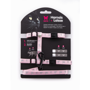 Set harnais + laisse chat en nylon - rose