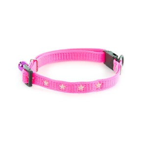 Collier chat en nylon argent étoiles - Argent- 20/30cm - 1cm - rose