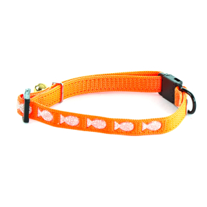 Collier chat en nylon poissons - Argent - 20/30cm - 1cm - orange fluo