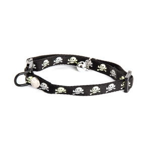 Collier chat en nylon - Tête de mort - 20/30cm - 1cm - noir