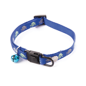 Collier chat en nylon - Tête de mort - 20/30cm - 1cm - bleu