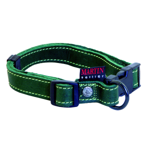 Leather collar - Oiled stitched - 40/55cm - 2cm - green