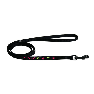 Nylon cat leash - Cat paws - 1.2m - 1cm - black