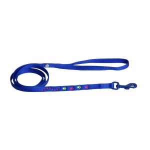 Nylon leash - Cat paws - 1.2m - 1cm - blue