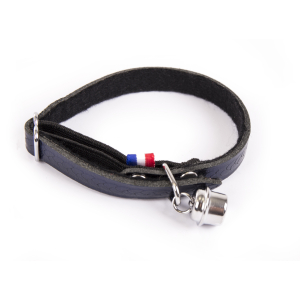 Collier chat en cuir/feutrine - Tressé - <30cm - 1.1cm - bleu