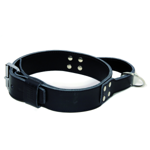 Leather intervention collar with handle - Black & metal - <85cm - 5cm - black