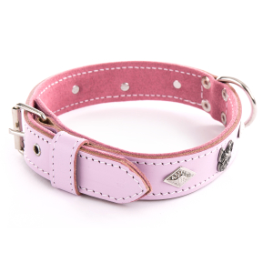 Leather Collar - Bulldog Head - 31/55cm - Pink