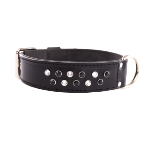 Leather collar - Swarovski - <70cm - 4.5cm - black