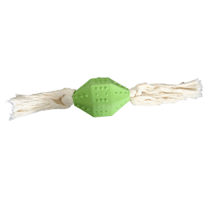Rubber dental rugby ball with rope - Rubb'n'Dental - XL - green