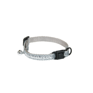 Collier chat en nylon - Paillettes - 18/28cm - 1cm - gris