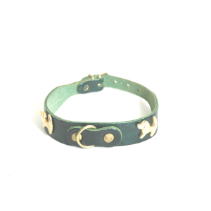 Collier Terrier motif chien en cuir - vert olive