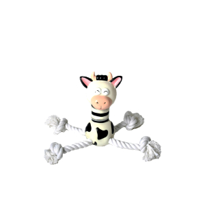 Vache en vinyle avec corde - Super animal - 19cm - blanc