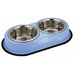 Non-slip bowl stand and 2 stainless steel bowls - 1.89L x 2 - blue
