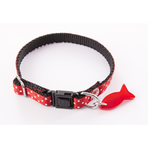 Collier chat en nylon - Pois - 17/27cm - 1cm - rouge
