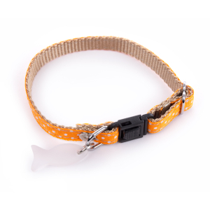 Collier chat en nylon - Pois - 17/27cm - 1cm - orange