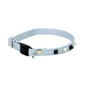 Collier chat en simili cuir - Pearl - 20/28cm - 1cm - gris
