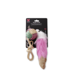 Jouet sisal lapin avec fourrure - Souris - 5cm - noir