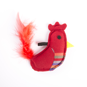 Rooster with ethnic fabric feather - red