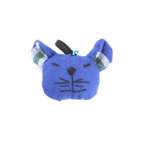 Tête de chat en tissu ethnique - bleu