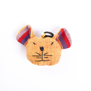 Ethnic fabric cat head - yellow