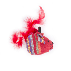 Mouse with ethnic fabric feather - red