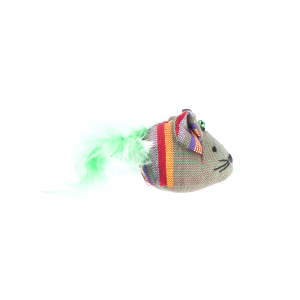Mouse with ethnic fabric feather - green