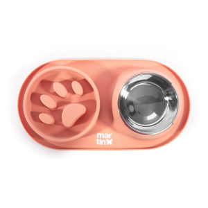 Gamelle double anti-glouton en silicone - Douceur - rose