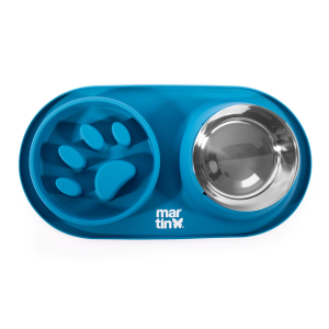 Double anti-gulp silicone bowl - Softness - 350ml - blue