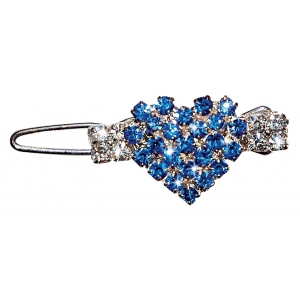 Barrette heart set with blue and white rhinestones 2.6cm