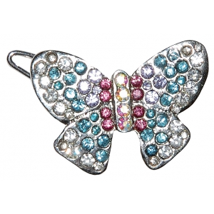 Barrette butterfly set with multicolored rhinestones 2.9cm