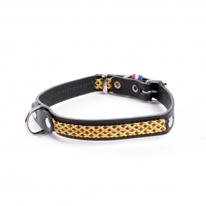 Colorado" leather & nylon dog collar - Yellow