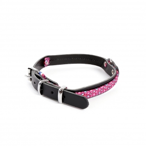 Colorado" leather & nylon dog collar - Pink
