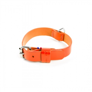 Collier cuir pleine fleur orange pour chien