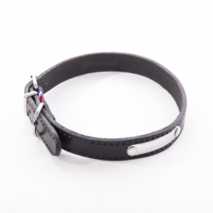 Identification Collar Black leather dog - Coupe franc riveted