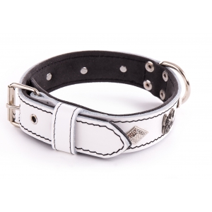 Dog white Leather Collar - Special bulldog