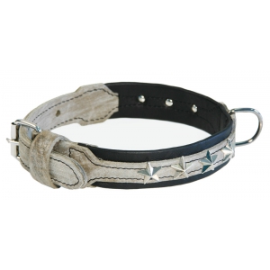 Grey and black leather dog collar - Montana