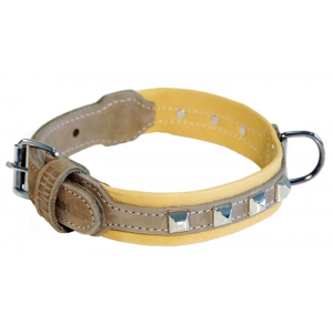 Brown and beige leather dog collar - Montana