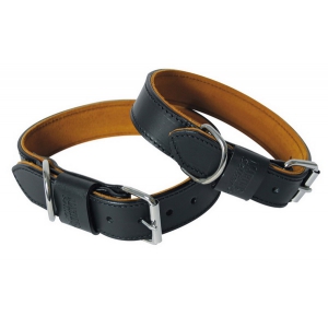 Black Leather dog collar - Black & Tan