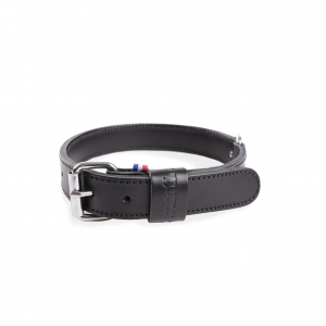 Black leather dog collar - double thick