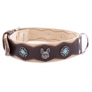 Black Leather Collar - Special bulldog and stones