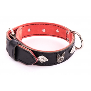 Dog black Leather Collar - Special bulldog