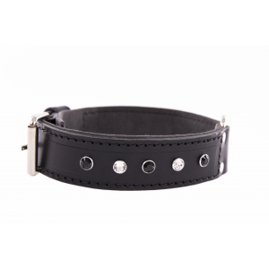 Black Leather dog collar - Swarovski strass
