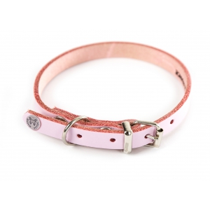 Pink leather dog collar - classic colored leather