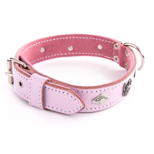 Dog pink Leather Collar - Special bulldog